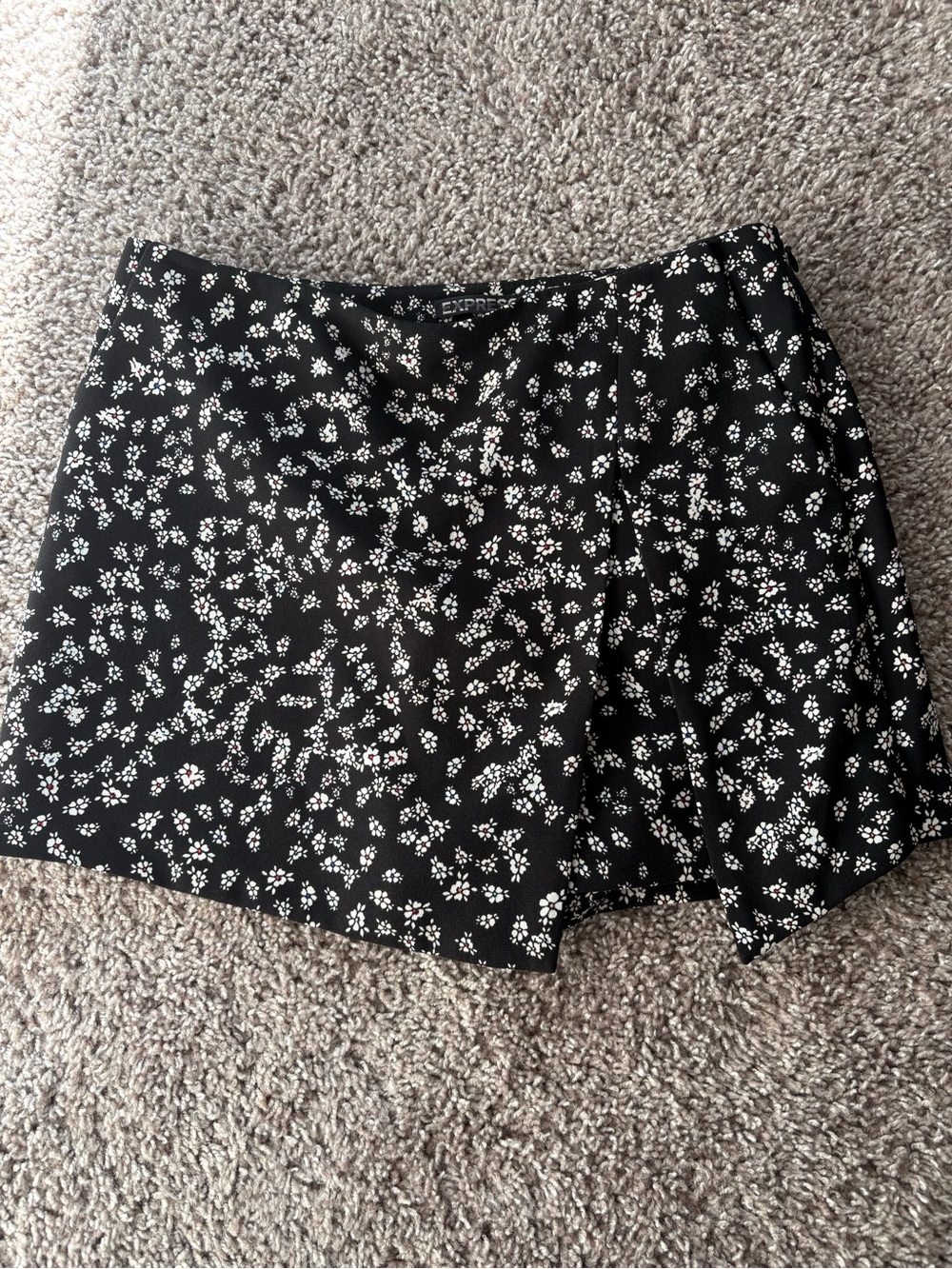 Express Black Floral Skort with White Ditsy Print